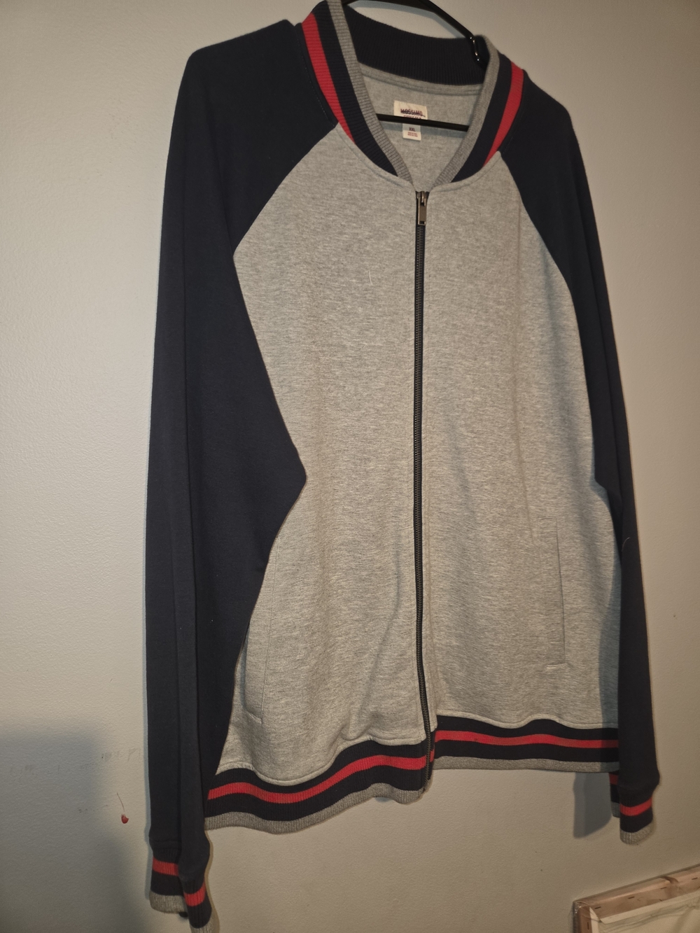 Mossimo Supply Co. Gray Jacket with Navy Sleeves and Red Trim Loose Fit 2xl Nwot